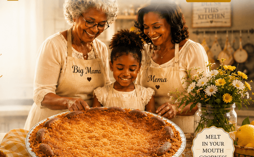 Three generations of our family gathered around a fresh homemade Southern lemon pie in a warm kitchen.